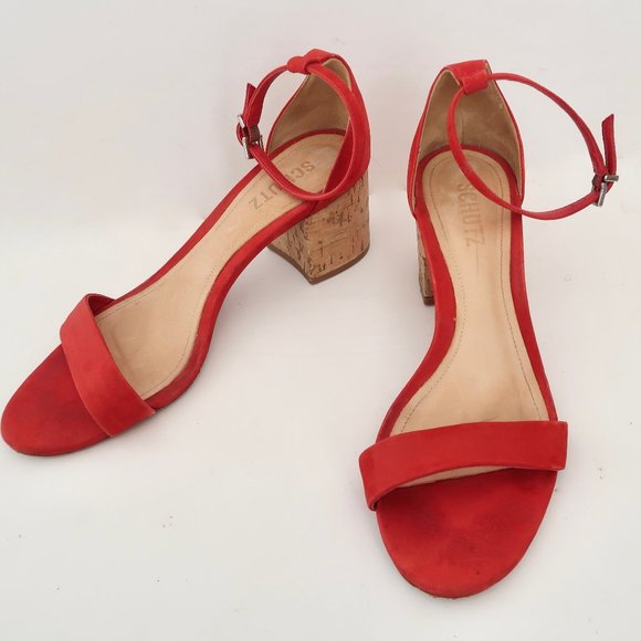 SCHUTZ Chime City red suede & cork heel sandals - Picture 2 of 8